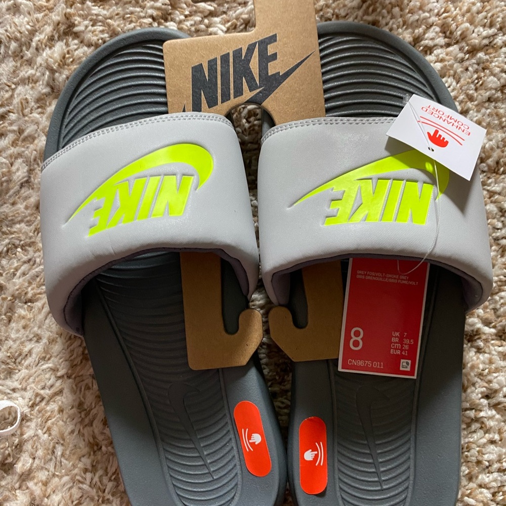 Nike Gray and Neon Yellow Sandals